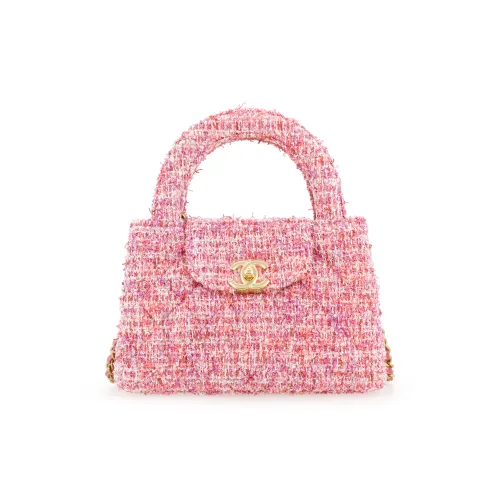 CHANEL Твид Ткань Вязаная Шерстяная Сумка через плечо Одно плечо Мини Женская Розовая и Сливочная