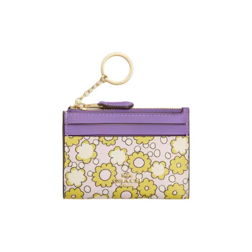 COACH Skinny Id Case Покрытый холст Картхолдер Мини Женский Фиолетовый и Желтый