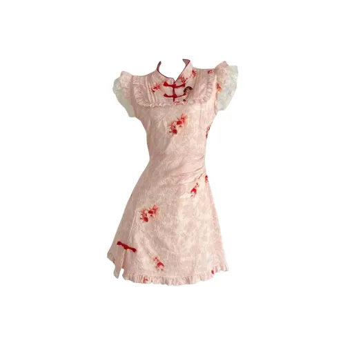 PZGE Карп кои Принт Платье Женские Платья без рукавов