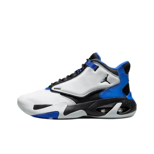 Jordan Max Aura 4 Устойчивый к истиранию MID Топ Детские Баскетбольные кроссовки Белый Синий Подростки