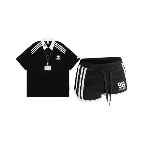 FOASIS Черный топ + черные шорты Женские Повседневные костюмы