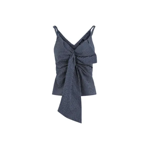 URBAN REVIVO Темно-синий клетчатый женский топ