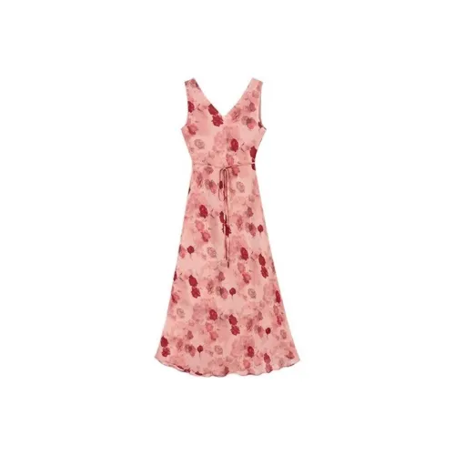 ADXKM Винтажное красное розовое женское платье без рукавов