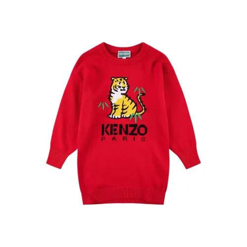 KENZO Длинное платье с длинными рукавами красного цвета для детей