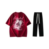 Комплект одежды (Благородный красный футболка + черные повседневные штаны)
