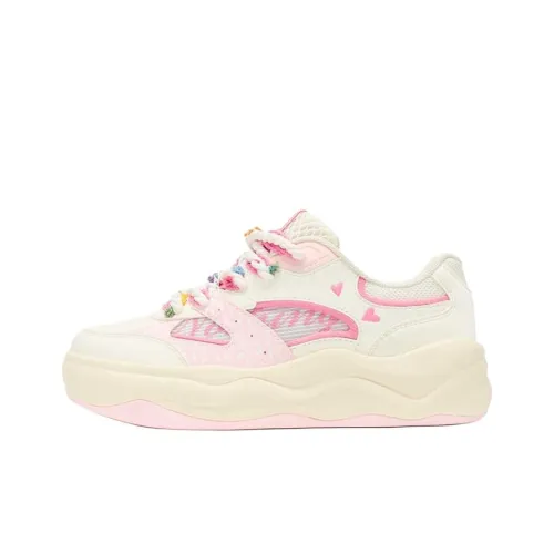 QIAODAN Dry Slip-Resistant Shock Absorbers Легкие Низкие Кроссовки для Скейтбординга Женские Айвори Белый Орхидея Розовый