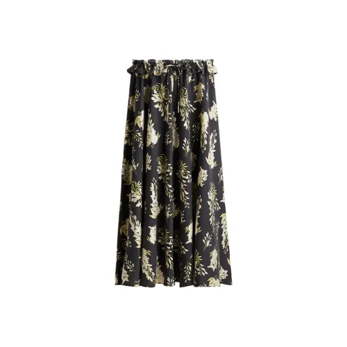 H&M Черный цветок Женские Повседневные длинные юбки
