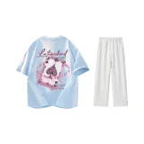 Комплект одежды (Светло-синяя футболка + Бело-серые повседневные штаны)