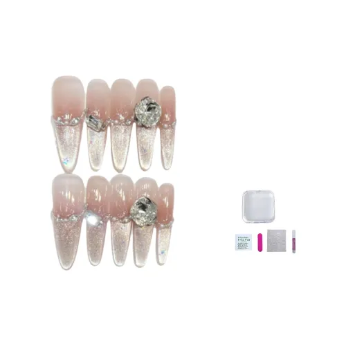 A Few More Cute Ледяная прозрачность Французский Кошачий глаз Мини Ромб False Nail Ручной Роскошь Премиум Feel Овал Телесный Кошачий глаз