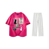 Комплект одежды (Розовая Красная футболка + Белые Серые штаны Фотиния)