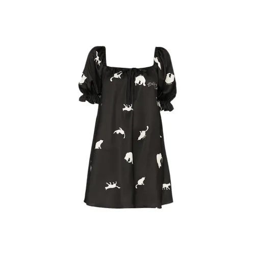 DPLAY SWEET Черный с белым Кошка Короткий рукав Ночная рубашка Женские ночные сорочки