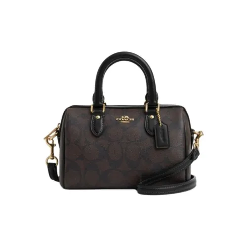 COACH Rowan ПВХ Сумка Сумка через плечо Сумка через плечо Мини Женская Коричневая и Черная