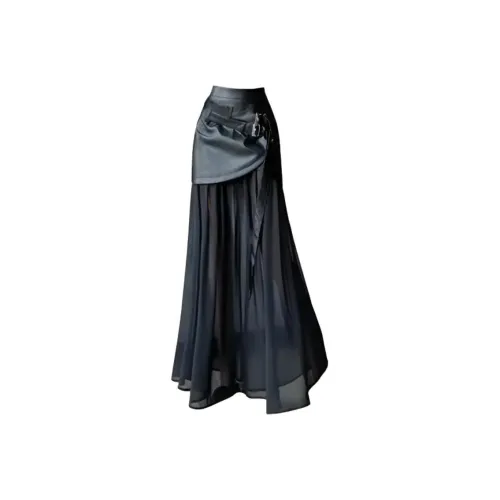 SNZX Черная А Линия Юбка с Большим Подолом Женские Повседневные Длинные Юбки