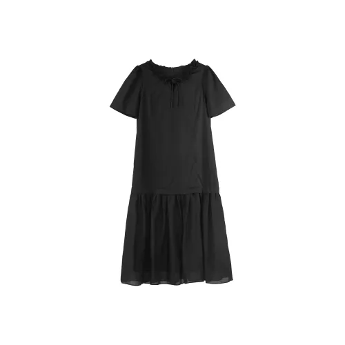 Fstudio Летний Корейский стиль Элегантный Круглый вырез Кружево с отделкой Кружево Вверх Короткий рукав Платье Женское