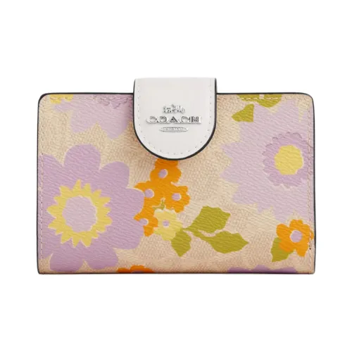 COACH Corner Zip Покрытый холст Кошелек Мини Женские Хаки Фиолетовый