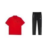 Red Short-Sleeved Shirt + Black Casual Pants  
Красная короткая рукавная рубашка + черные повседневные штаны