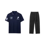 Комплект одежды (Темно-синяя рубашка с коротким рукавом + черные брюки для костюма)