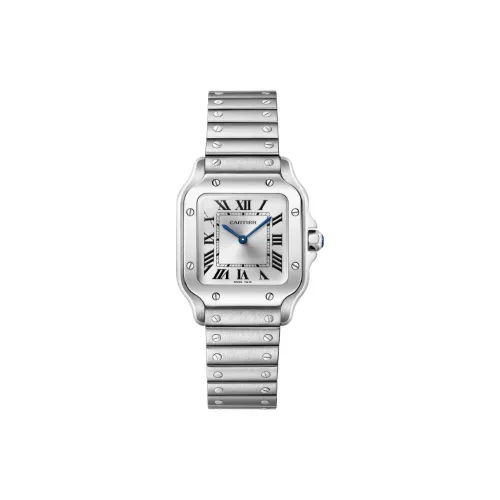 Cartier SANTOS DE Кварцевый механизм Женские часы 27*34,5 мм Серебристый циферблат Корпус из нержавеющей стали Ремешок из нержавеющей стали