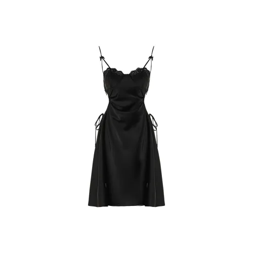 DPLAY SWEET Классический черный Сатин Ночная сорочка Женские Ночные сорочки