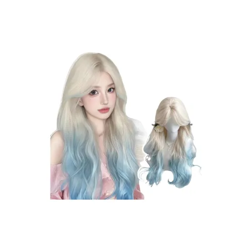 Gentle Welcome Mint Sea Salt Перука Белый Золото Градиент Синий Большая Волна Длинные Кудрявые Волосы Летний Охлаждающий Полный Комплект