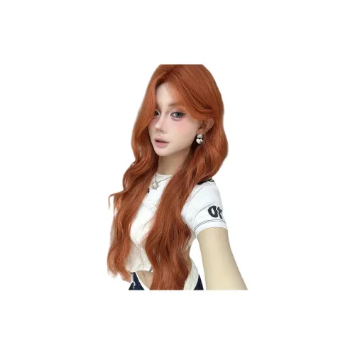Gentle Welcome Принцесса Перука с сеткой Оранжево-коричневый Средняя часть Большая волна и полный комплект наушников для офиса LADIES
