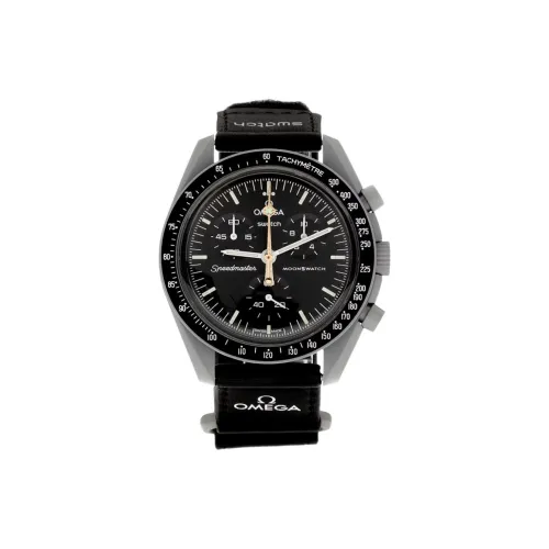 SWATCH Omega Коллаборация Кварцевый механизм Унисекс Часы 42 мм Черный циферблат Ботанический Керамический корпус Часы с ремешком из нейлона