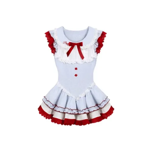 MISTVB Синий красный Женские Лолита Платья