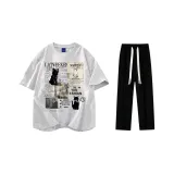 Комплект одежды (Белая и Серая футболка + Черные повседневные штаны)