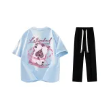 Комплект одежды (Светло-синяя футболка + Черные повседневные штаны)