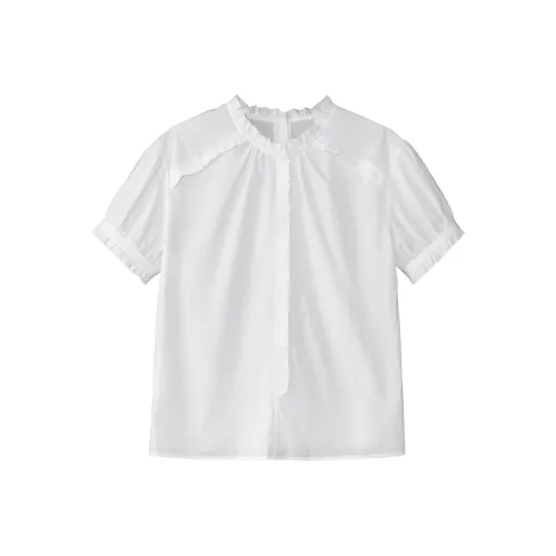 Fstudio Летний Корейский стиль Рюш Кружевная отделка Дизайн Pure Cotton Короткий рукав Рубашка Женская