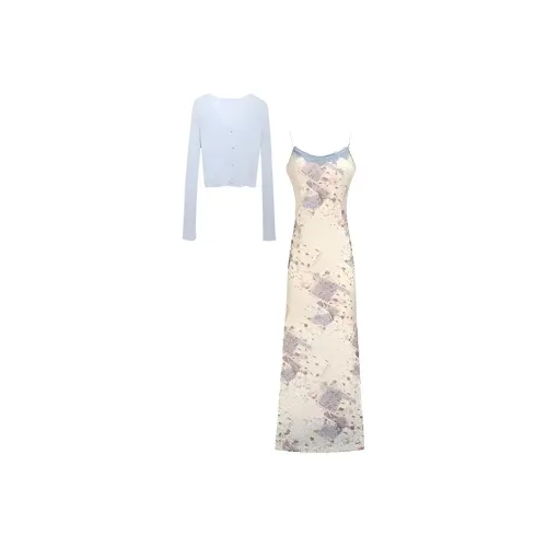 HeartyBite Абрикос Окрашенный Дымчатый Фиолетовый + Трикотажная Ткань Кардиган Женские Комплекты с Юбкой