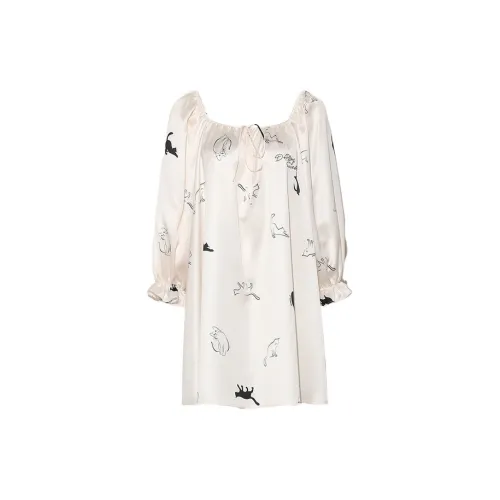 DPLAY SWEET Белое основание Кошка Короткий рукав Ночная рубашка Женские ночные сорочки