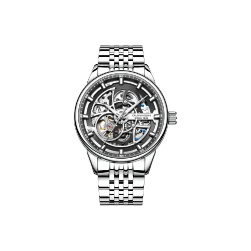 GUANQIN Автоматический Механический Механизм Стальной Ремешок Часы Мужские Часы С Черепным Циферблатом