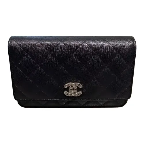 CHANEL WOC Личи Коровья кожа Кошелек на цепочке Сумка через плечо Сумка на плечо Женская Черная