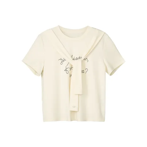Fstudio Корейский Преппи стиль Круглый вырез С принтом Буквы Короткий рукав Т-рубашка Женская