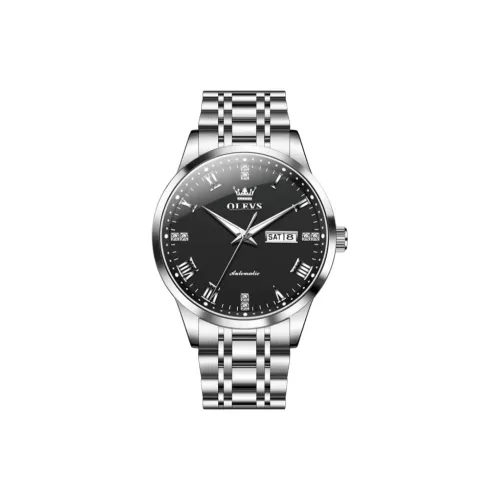 OLEVS Minimalist Series Механический механизм ремешок из нержавеющей стали черный циферблат мужские часы