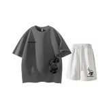 Комплект одежды (Темно-серый топ + Белые серые штаны)