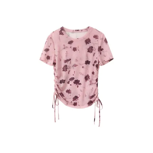3COLOUR Дымчато-розовый Цветочный Женские Т-рубашки