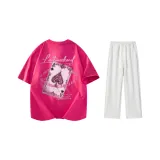 Комплект одежды (Розовая Красная футболка + Белые Серые штаны Фотиния)
