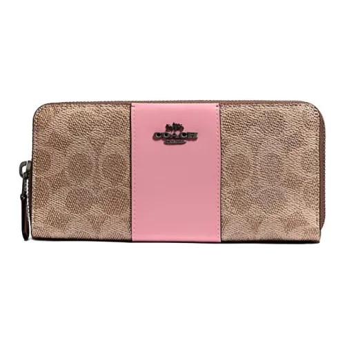 COACH Accordion Zip Wallet Classic Monogram Покрытый холст с кожаными вставками Кошелек Клатч Женский Хаки Коричневый и Розовый