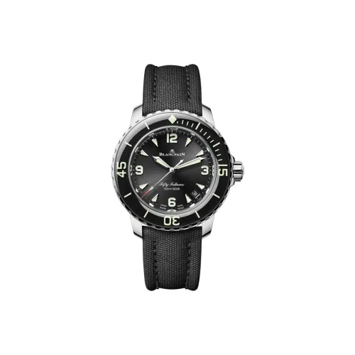 BLANCPAIN FIFTY FATHOMS Автоматический Механический Механизм Женские Часы 38,2 мм Черный Циферблат Титан Корпус Часы Холст Ремешок