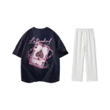 Комплект одежды (Темно-синяя футболка + Бело-серые повседневные штаны)