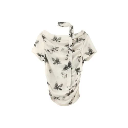 3COLOUR Черный Rice Цветочный Женские Т-рубашки