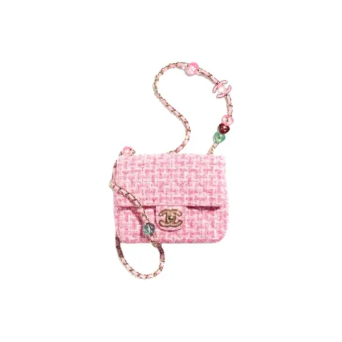 CHANEL Twill Soft Wool Flap Bag Crossbody Mini Women's Pink