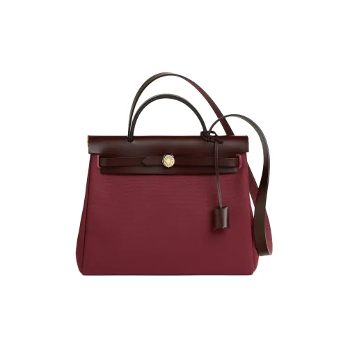 HERMES Herbag Zip Холст с кожей Сумка Женские HERMES Красный Седло Красный