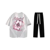 Комплект одежды (Белая и Серая футболка + Черные повседневные штаны)