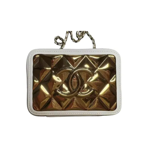 CHANEL Телячья кожа Косметичка Камера Сумка Коробка Сумка Сумка через плечо Женская Белая