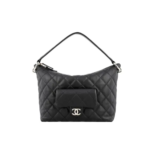 CHANEL Телячья кожа Бродяга Hippie Сумка-хобо Сумка через плечо Средний размер Женская Черная