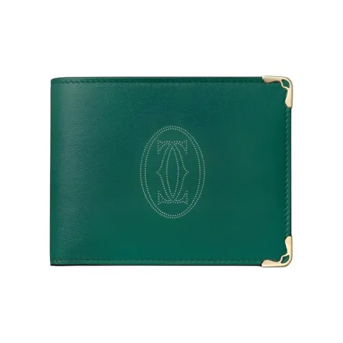 Cartier Бумажник Must De Cartier, 6 Отделений Для Кредитных Карт Гладкая И Зернистая Телячья Кожа Синего Цвета Capri, Позолоченная Отделка