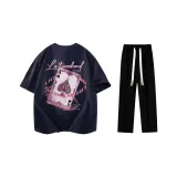 Комплект одежды (Темно-синяя футболка + черные повседневные штаны)